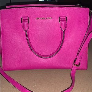 Michael Kors Medium Pink Leather Belted Satchel